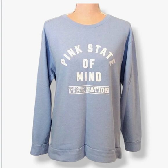Victoria's Secret PINK Baby Blue Pink State Of Mind Crew Pullover Medium - Picture 1 of 15